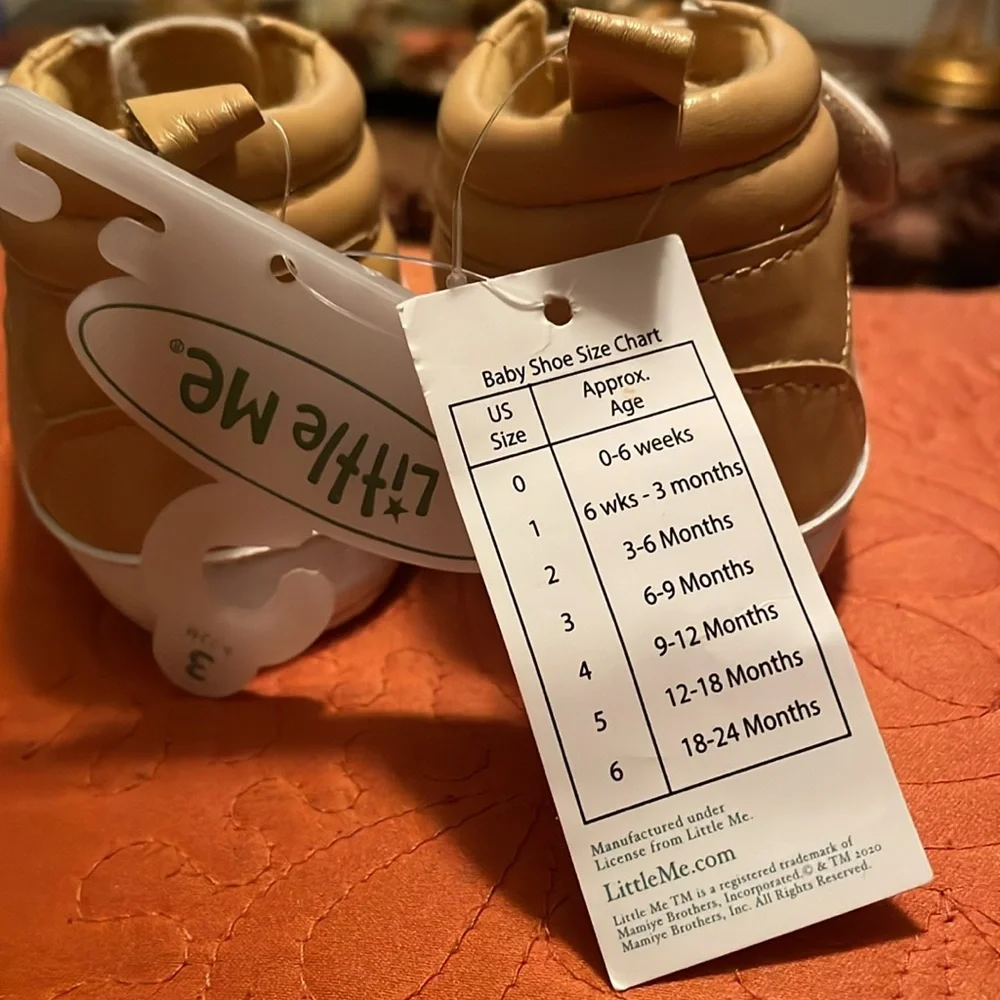 NWT Little Me Tan and White Baby Walker Shoes with Velcro Strap Baby Size 3